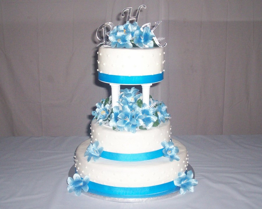 Light Blue and White Wedding Cake
