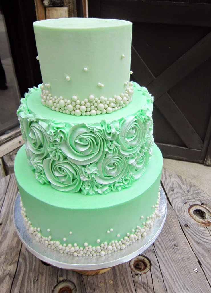 Mint Green and White Birthday Cake