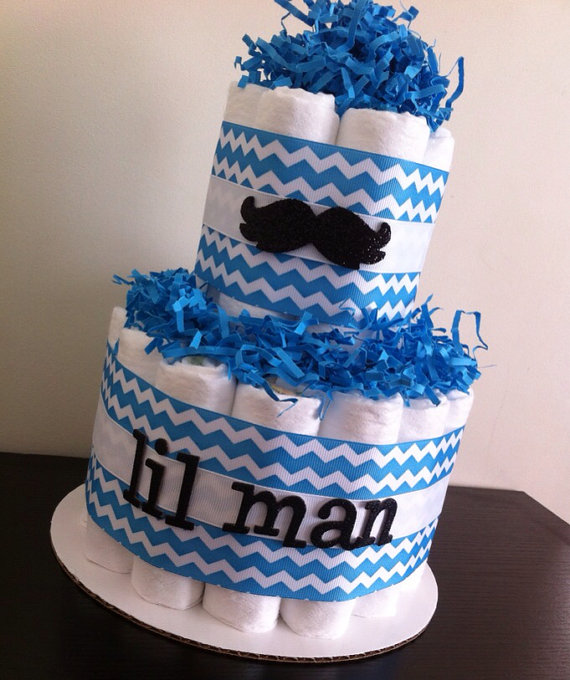 Mustache Baby Shower Diaper Cake for Boy