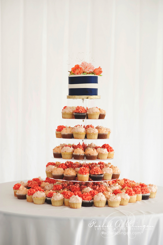 Navy and Coral Wedding Cupcakes