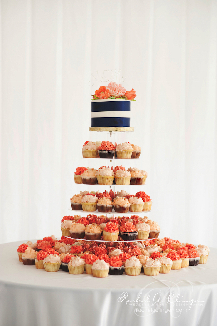 Navy and Coral Wedding Cupcakes Navy and Coral Wedding Cupcakes