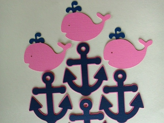 Navy and Pink Nautical Cupcake Toppers