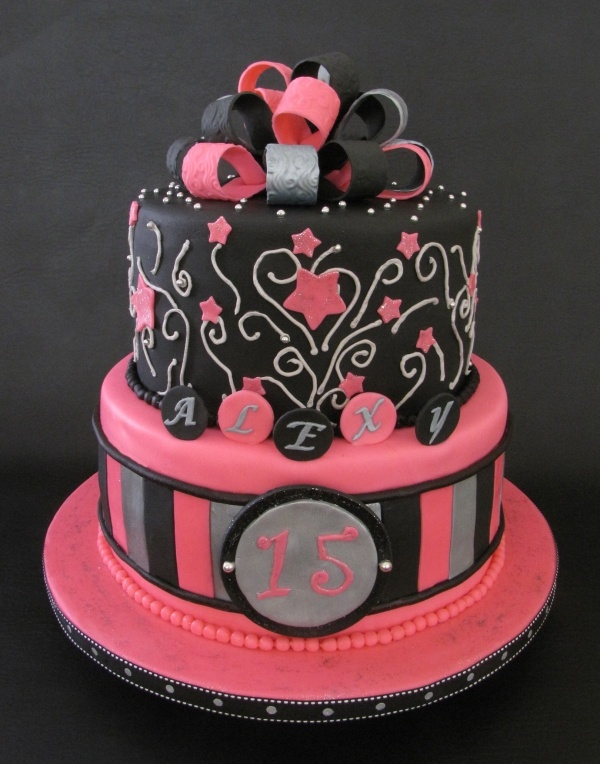 Pink and Black Quinceanera Cake
