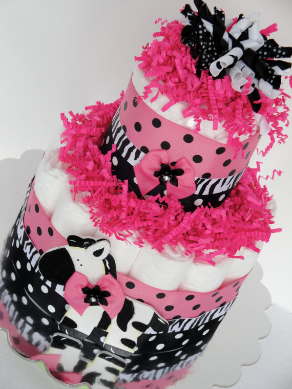 Pink and Black Zebra Diaper Cake