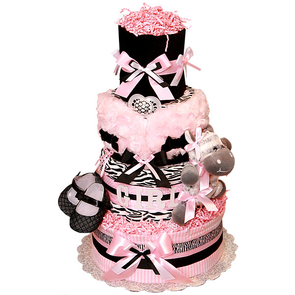 Pink and Black Zebra Diaper Cake