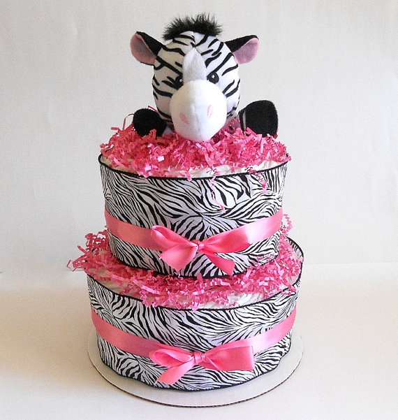 Pink and Black Zebra Diaper Cake