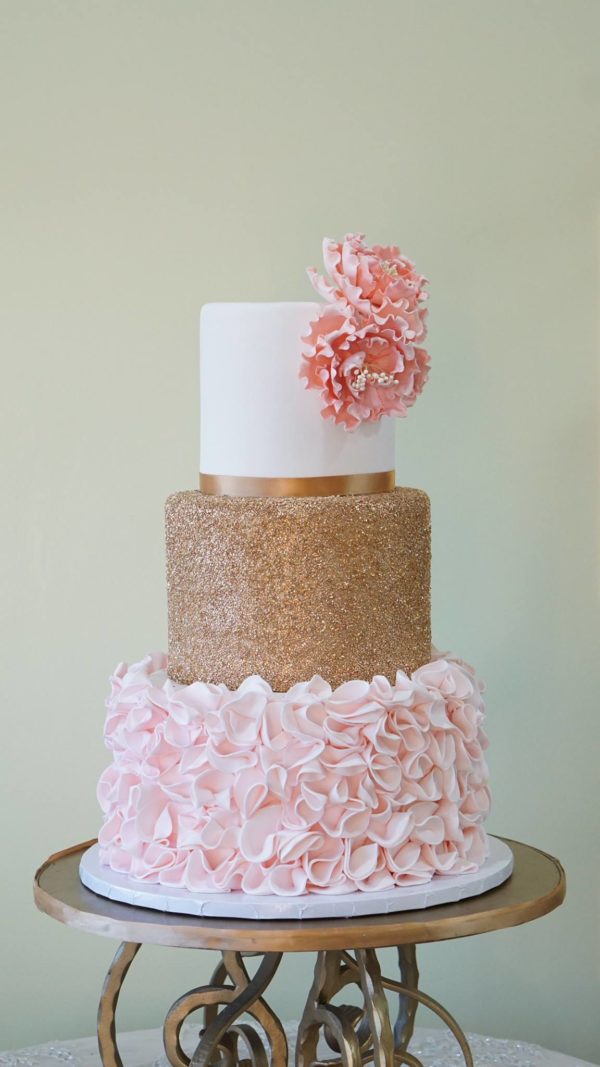 Pink and Gold Quinceanera Cake