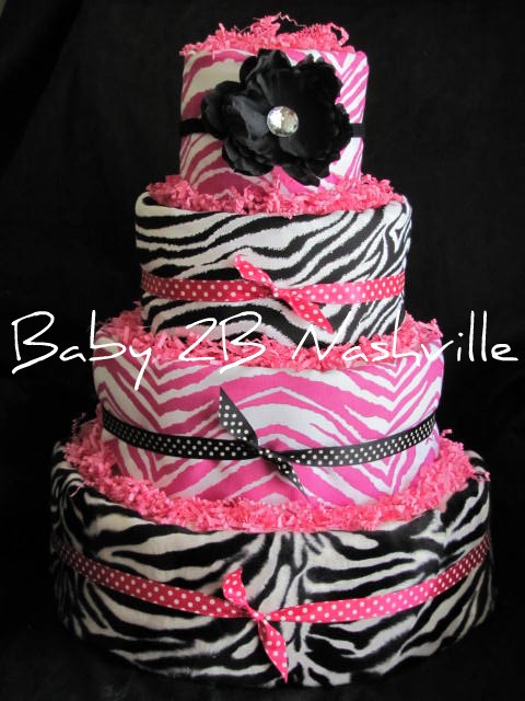Pink and Zebra Diaper Cakes Girl