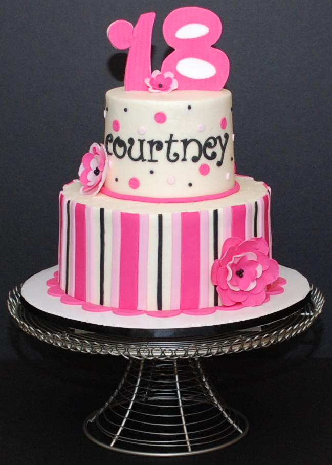 Pink Black and White Birthday Cake