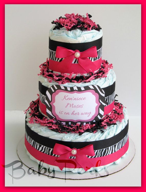 Pink Safari Baby Shower Diaper Cake