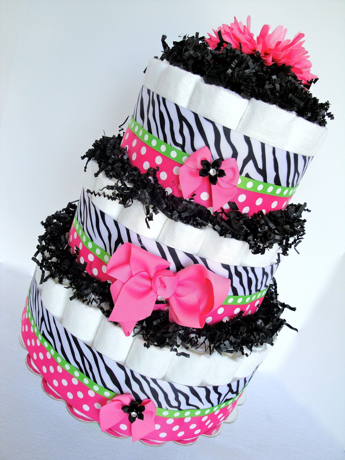 Pink Zebra Baby Shower Diaper Cake