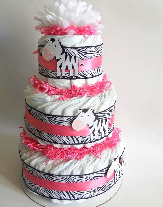 Pink Zebra Baby Shower Diaper Cake Pink Zebra Baby Shower Diaper Cake