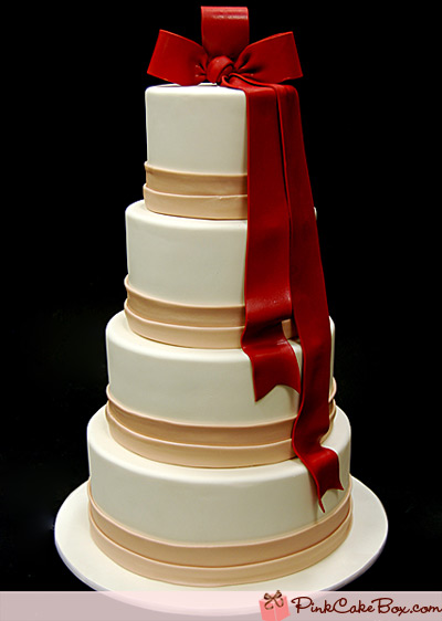 Red Ribbon Wedding Cake