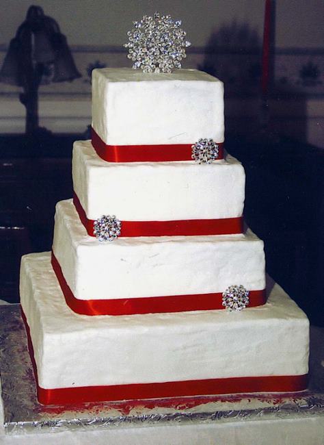 Red Ribbon Wedding Cake