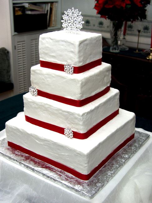 Red Wedding Cake with Ribbon