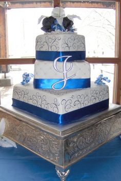 Royal Blue 3 Tier Square Wedding Cake