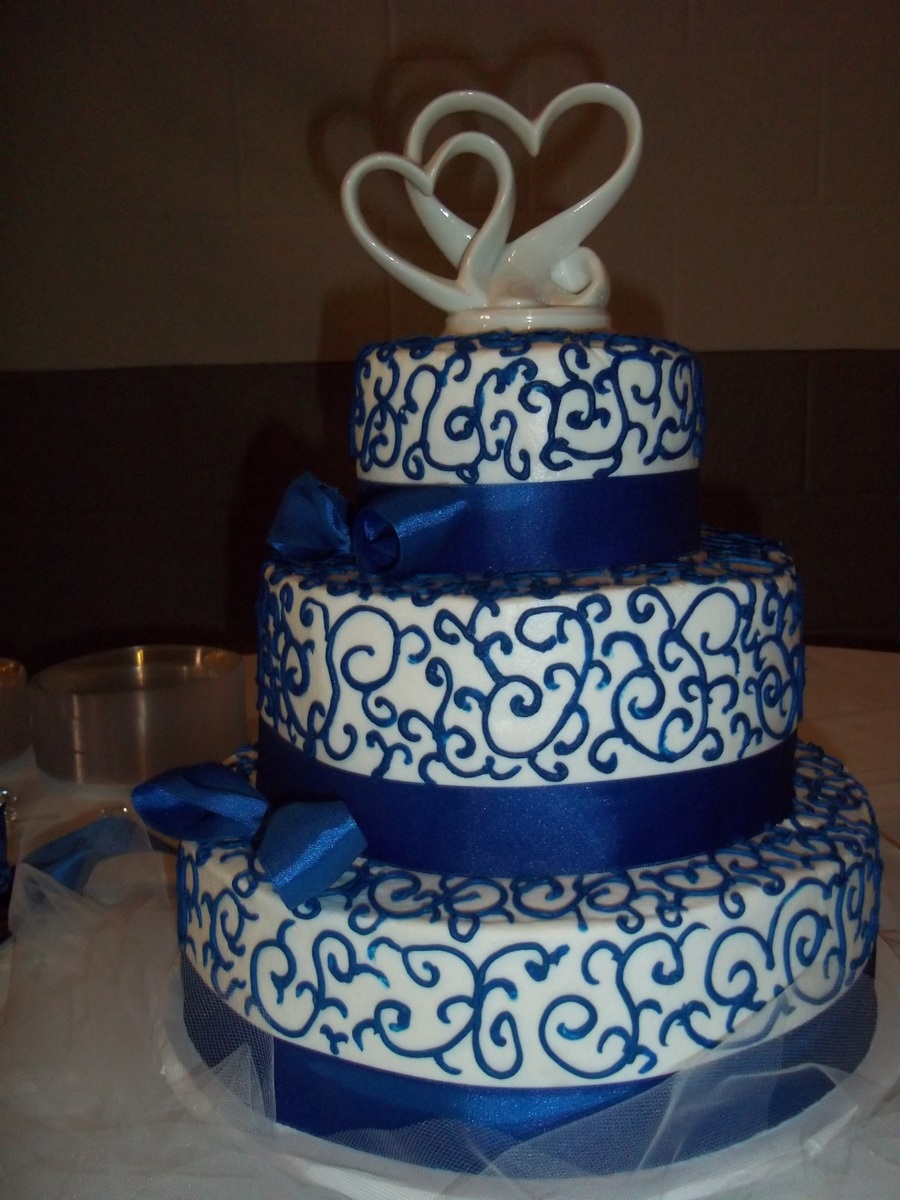 Royal Blue and White Wedding Cake