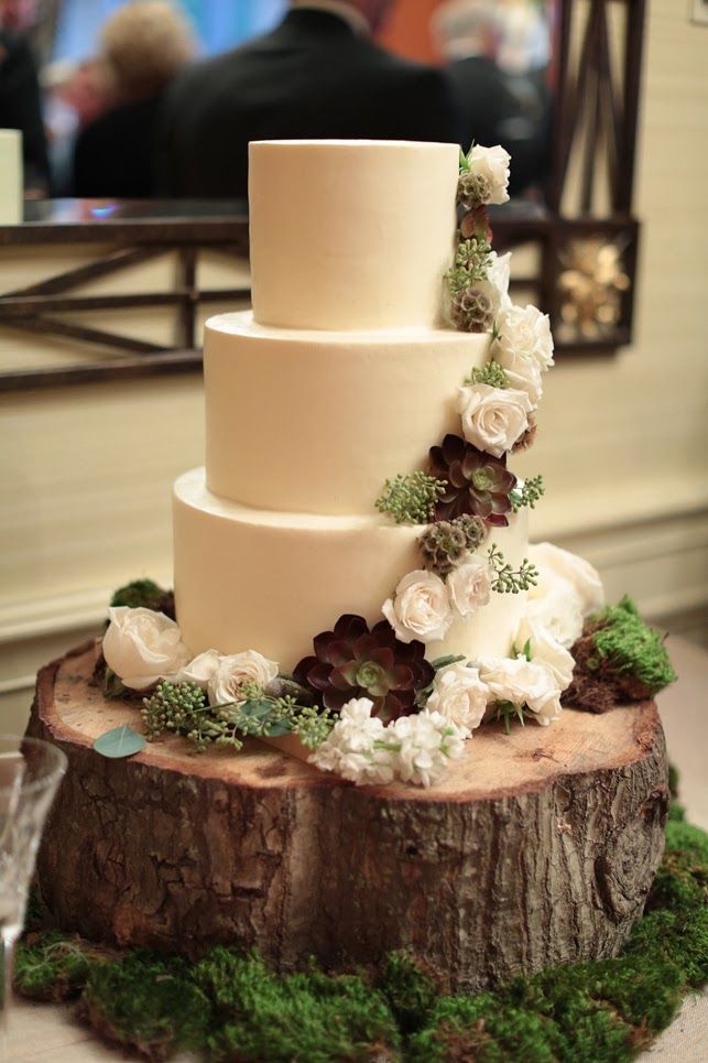 Rustic Wedding Cake with White Flowers