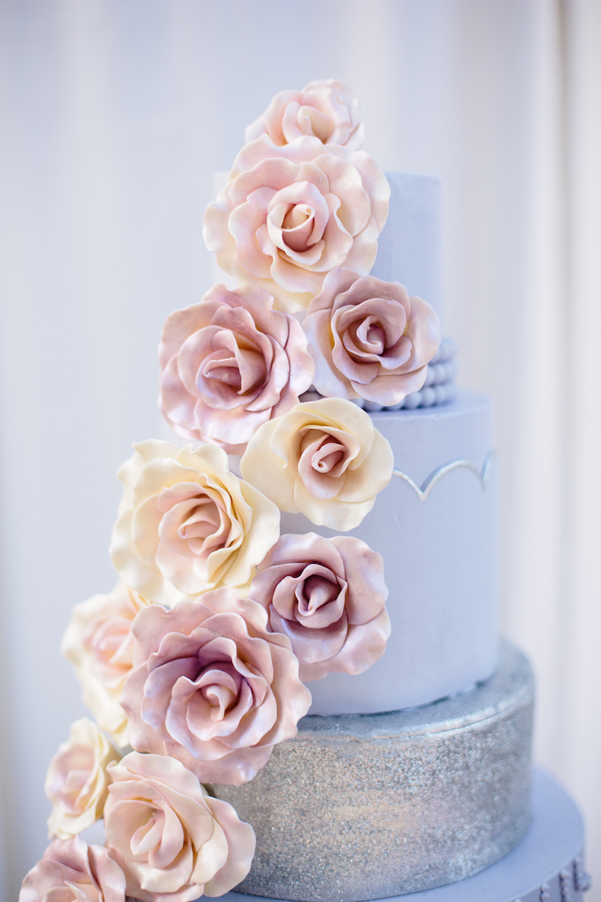 Serenity Rose Quartz and Blue Wedding Cake