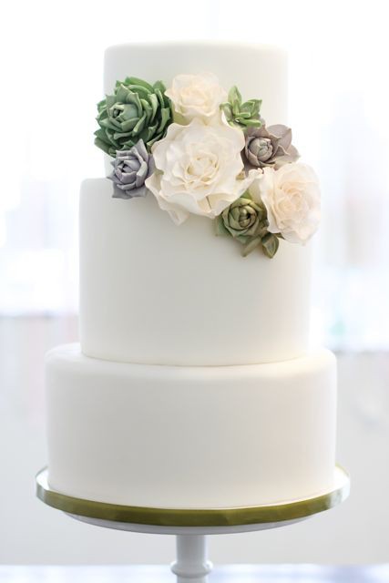 Simple Wedding Cake with Succulents