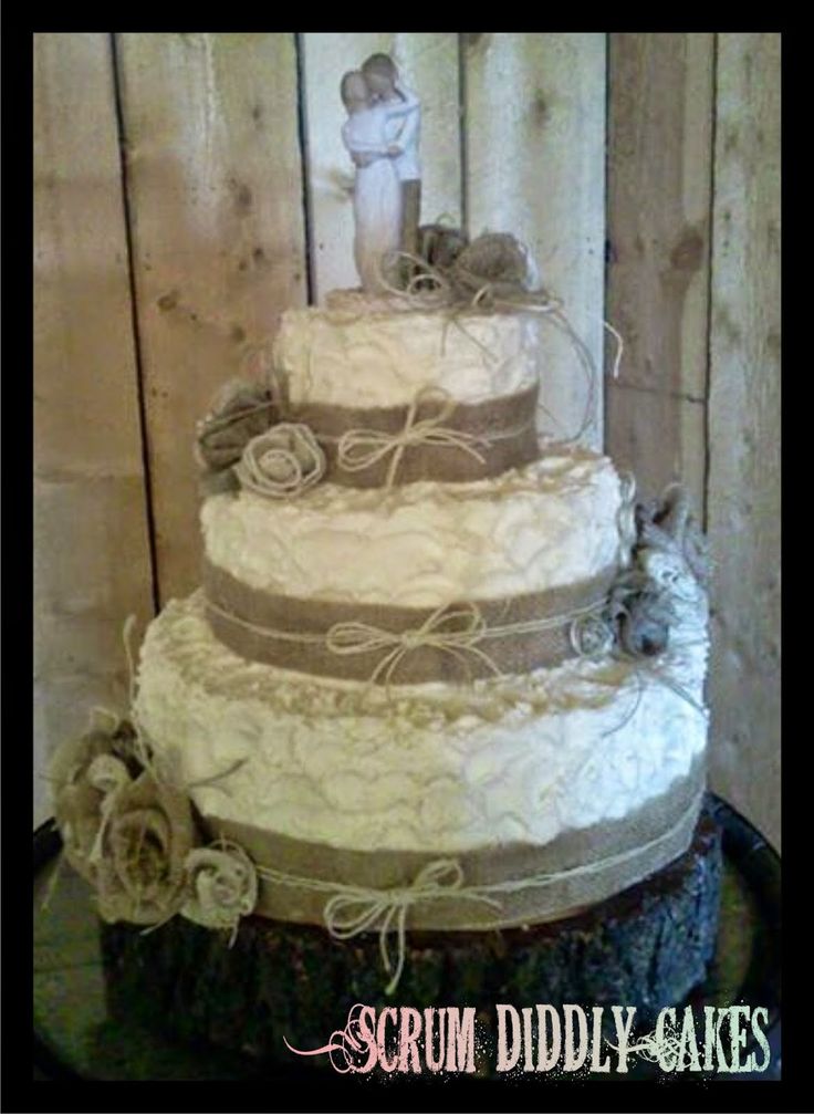 Square Wedding Cake Burlap and Lace