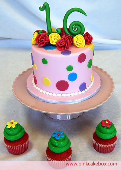 Sweet 16 Cake with Cupcakes