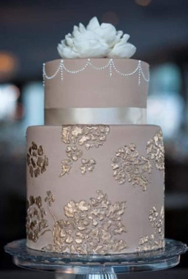 Taupe and Gold Wedding Cake
