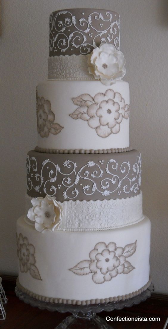 Taupe and White Wedding Cake
