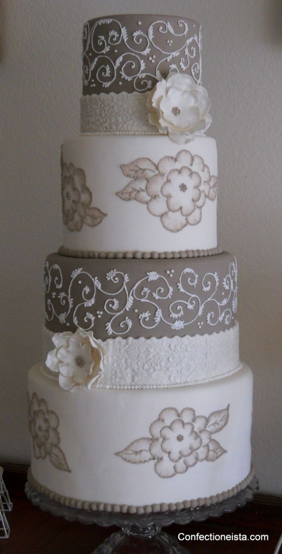 Taupe and White Wedding Cake Taupe and White Wedding Cake