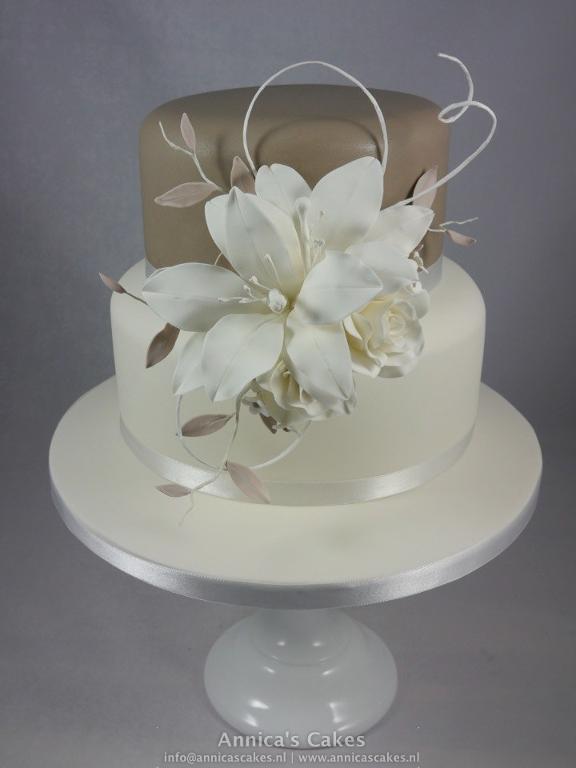 Taupe and White Wedding Cake