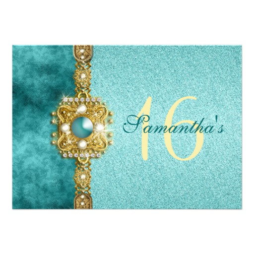 Teal and Gold Sweet Sixteen Invitations