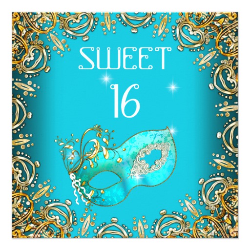 Teal Sweet 16 Masquerade Invitations