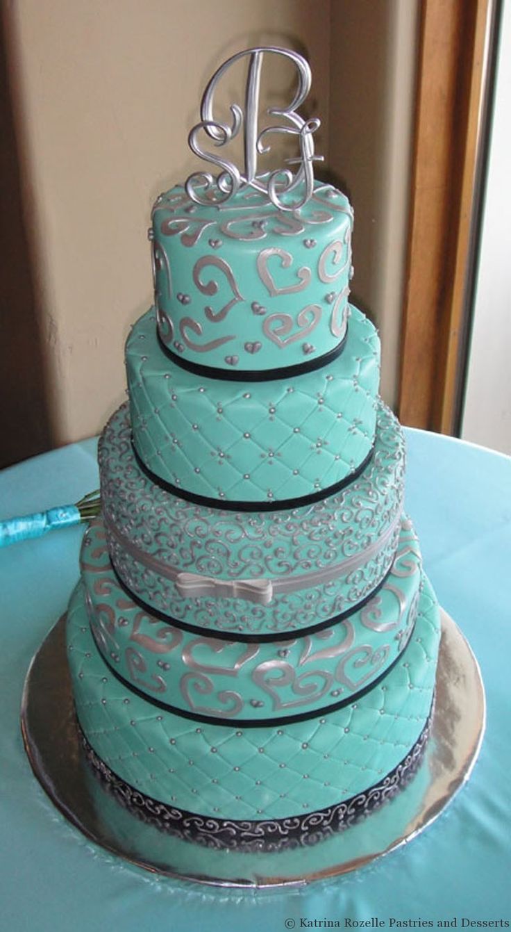 Turquoise and Silver Wedding Cake