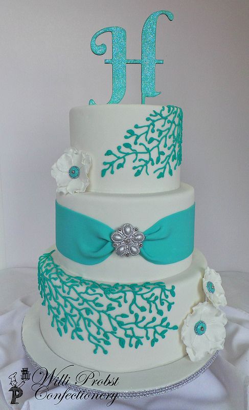 Turquoise and Silver Wedding Cake