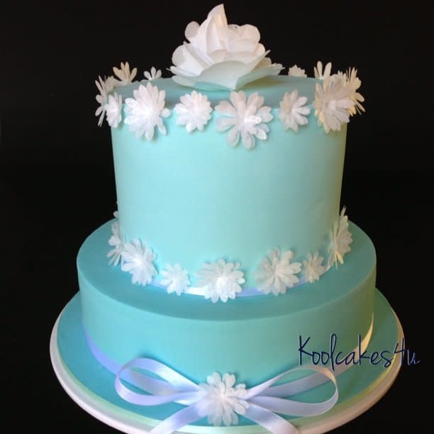 Turquoise and White 2 Tier Cake