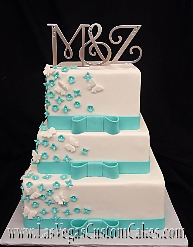 Turquoise and White Wedding Cake