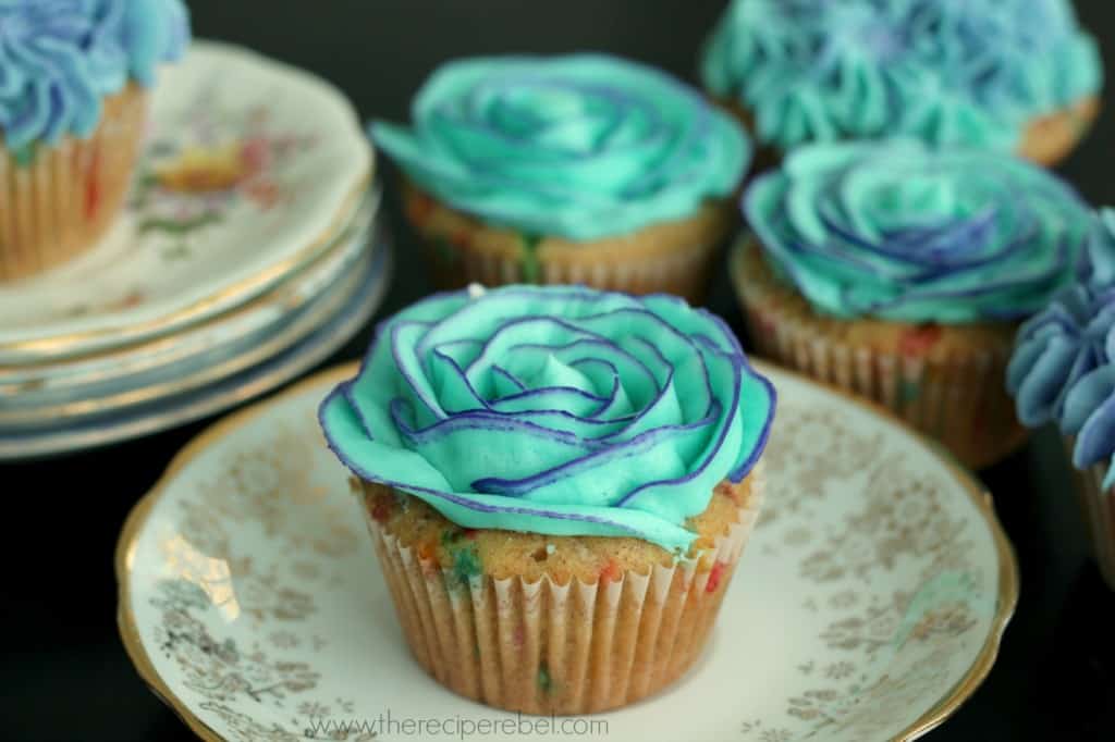 Two Tone Buttercream Rose Cupcakes