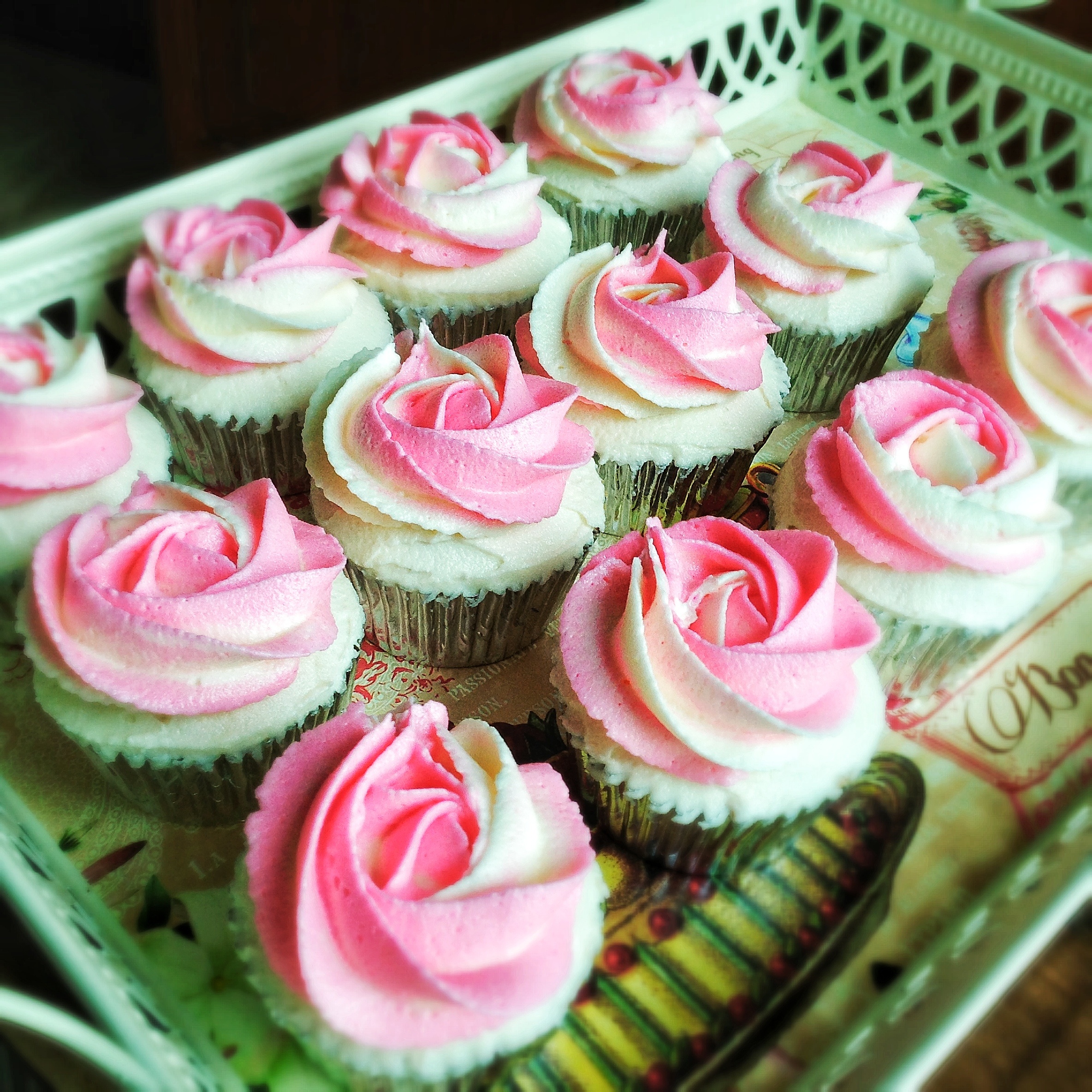 Two Tone Buttercream Rose Cupcakes