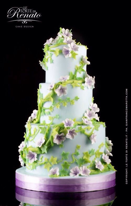 Vine with Purple Flowers Wedding Cake