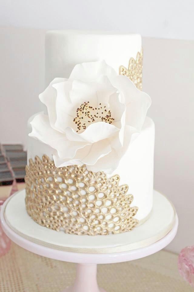 White and Gold Wedding Cake