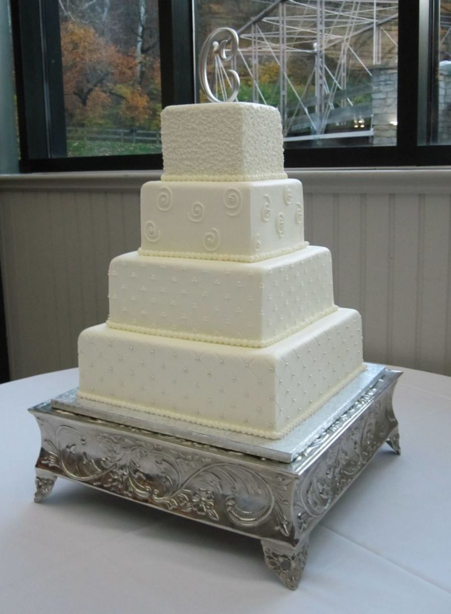 White Buttercream Square Wedding Cake
