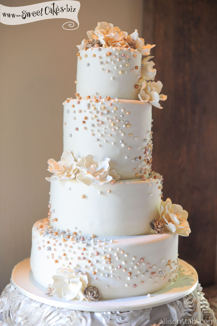 White Wedding Cake with Pearls