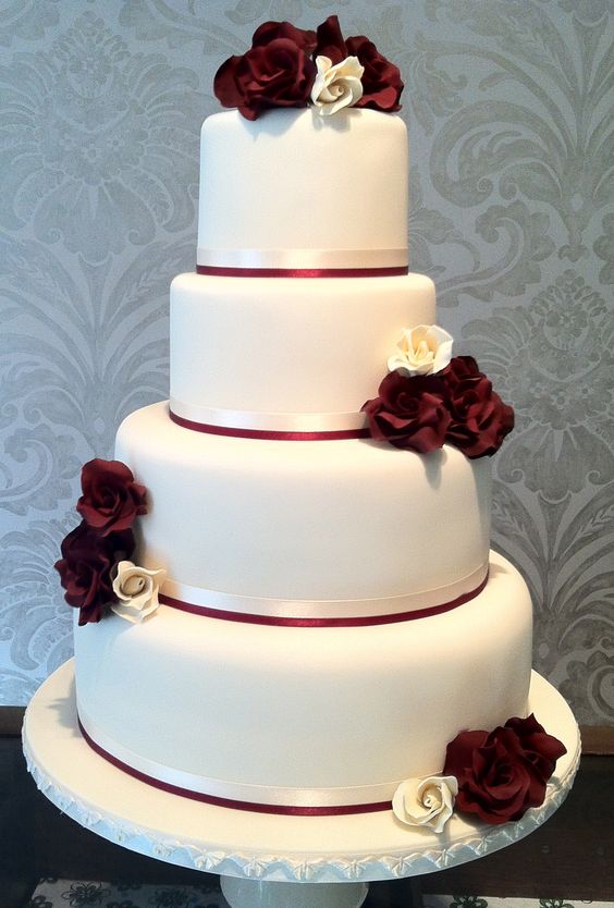 Wine and Ivory Wedding Cake