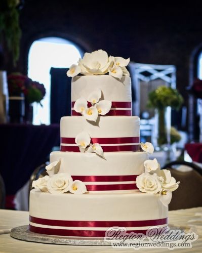 Wine Colored Wedding Cakes with Ribbon