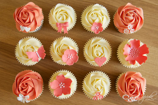 Yellow and Coral Wedding Cupcake