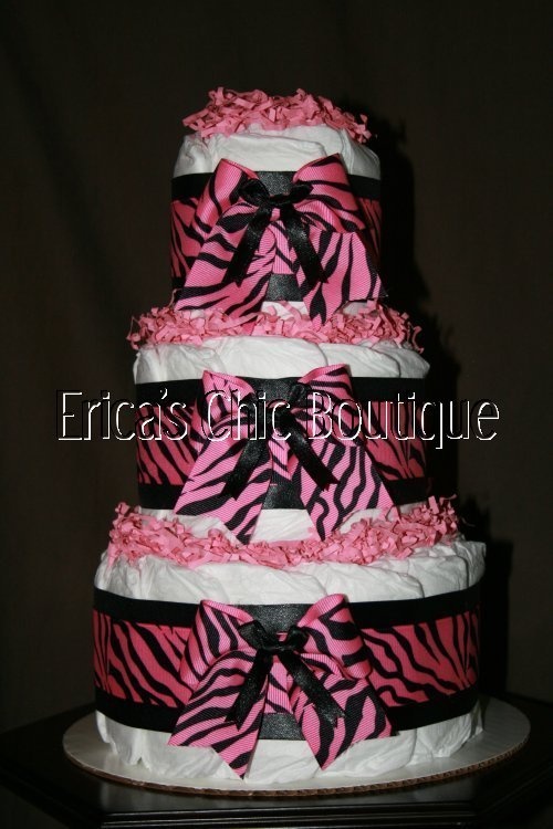 Zebra Baby Shower Diaper Cakes for Girls