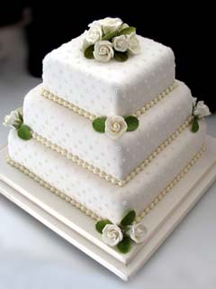 3 Tier Square Wedding Cake with Flowers