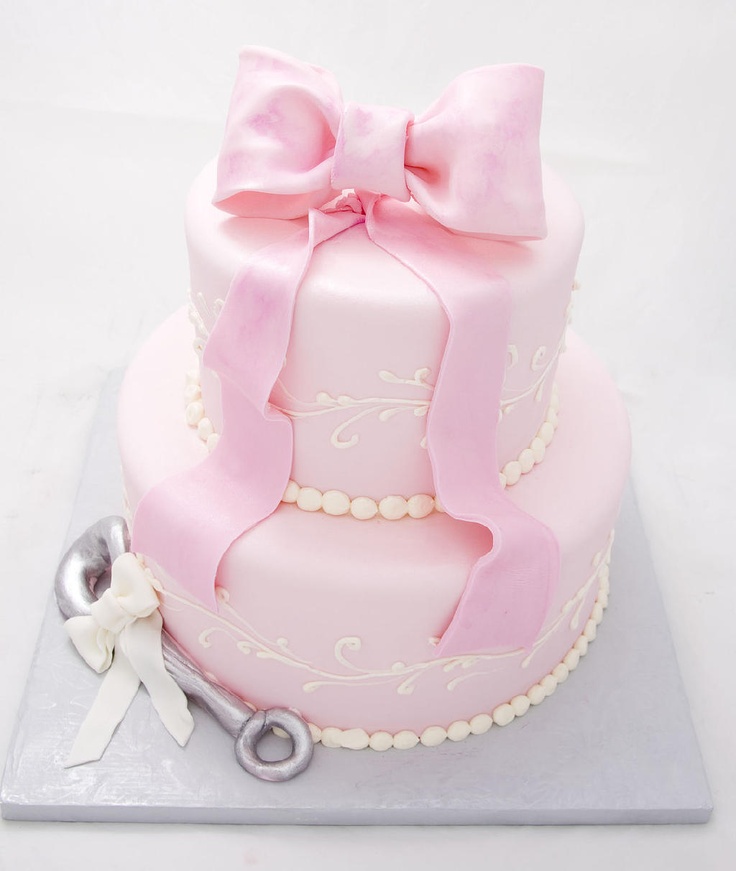 Baby Shower Cake with Pink Bow Baby Shower Cake with Pink Bow