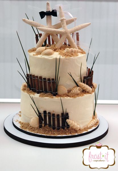 Beach Themed 2 Tier Wedding Cake