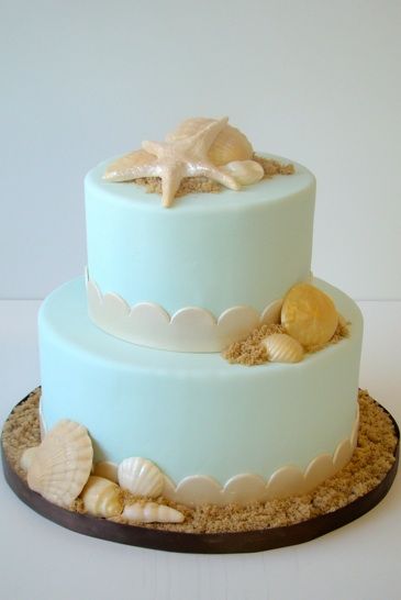 Beach Themed Two Tier Wedding Cake